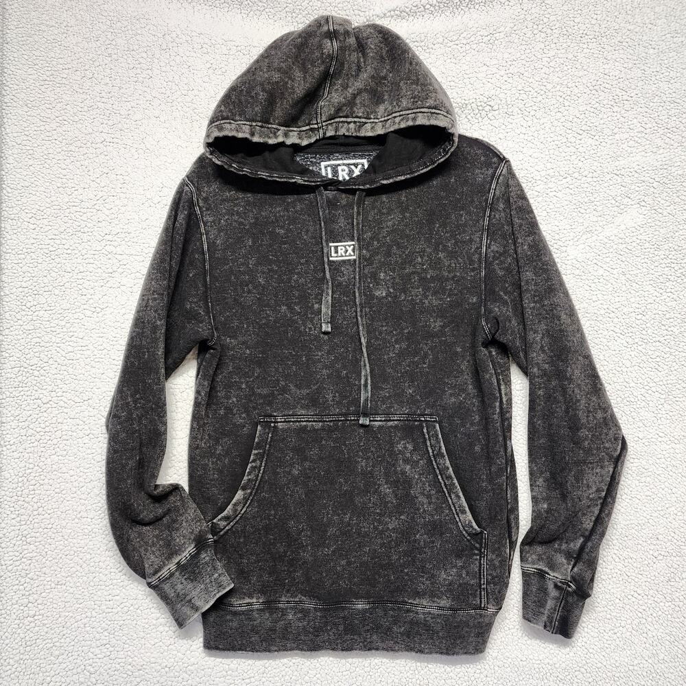 LRX Hoodie Adult XS Black Mineral Wash Pullover Relaxed Fit Fleece Lined Active